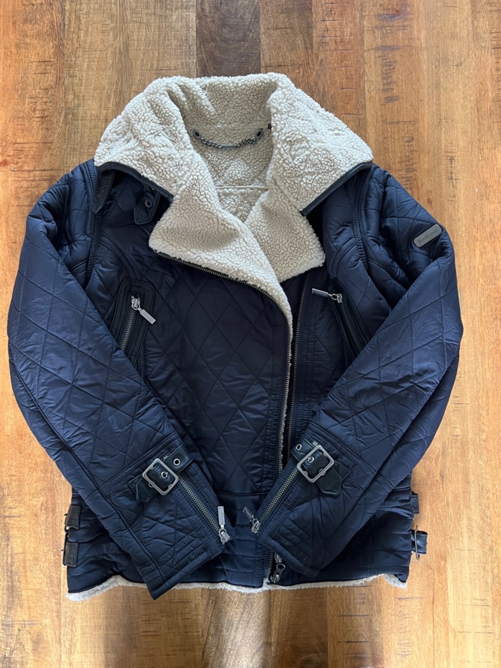 Barbour Cream Sherpa Jacket with Branded Metal Chain